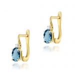 Złote Kolczyki 585 Topaz London Blue 1,00ct Diamenty