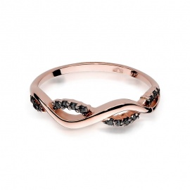 Pierścionek W0096 z czarnymi Diamentami różowe złoto