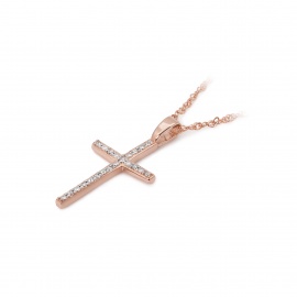 Krzyż D0004 z diamentami różowe złoto