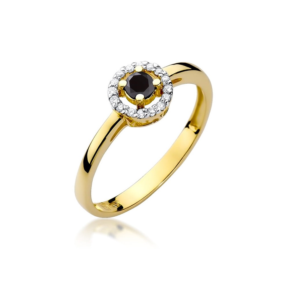 Pierścionek W0238 Czarny Diament 0,12ct żółte złoto