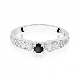 Pierścionek W0411 Czarny Diament 0,12ct białe złoto
