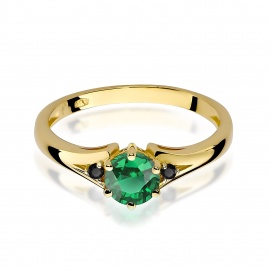 Pierścionek W0076 Szmaragd 0,50ct żółte złoto z czarnymi diamentami