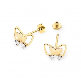 Kolczyki K0059 z diamentami żółte złoto sztyft zakręcany