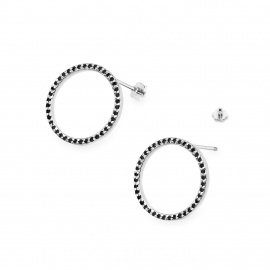 Kolczyki K0442 z czarnymi Diamentami białe złoto sztyft zakręcany