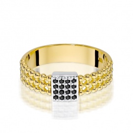 Pierścionek W0353 z czarnymi diamentami żółte złoto