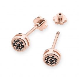 Kolczyki K0041 z czarnymi diamentami różowe złoto sztyft zakręcany