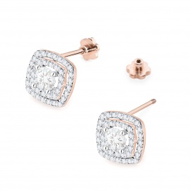 Kolczyki K0506 z diamentami laboratoryjnymi różowe złoto sztyft zakręcany