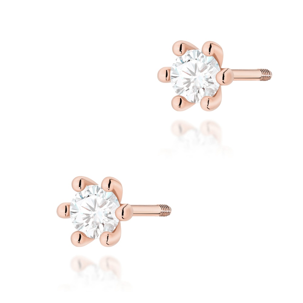 Kolczyki K0222 Diament Laboratoryjny 2 x 0,15ct różowe złoto sztyft zakręcany