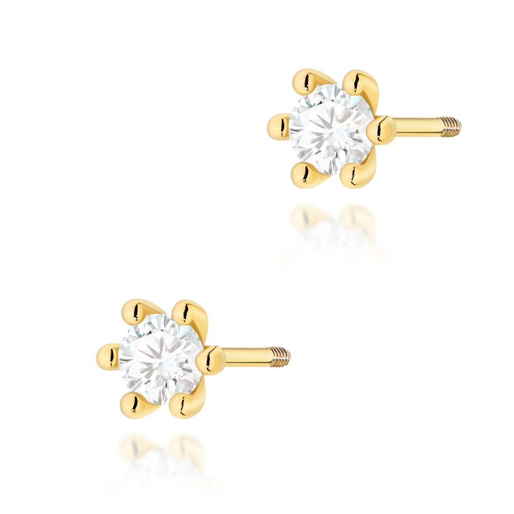 Kolczyki K0222 Diament Laboratoryjny 2 x 0,15ct żółte złoto sztyft zakręcany