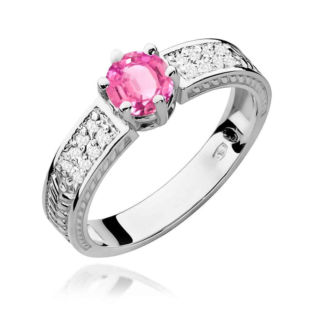 Pierścionek W0075 Różowy Topaz 0,60ct białe złoto