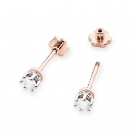 Kolczyki K0068 Diament Laboratoryjny 2 x 0,15ct różowe złoto sztyft zakręcany