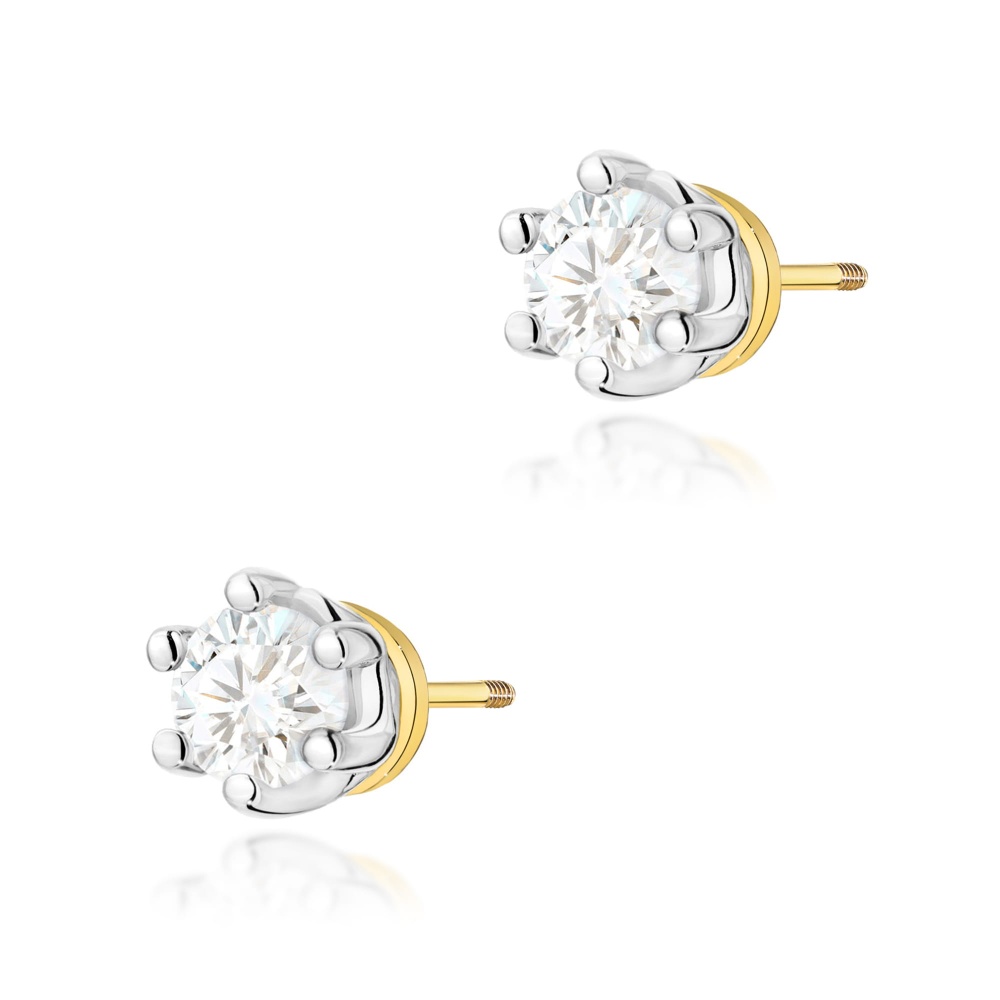 Kolczyki K0068 Diament Laboratoryjny 2 x 0,15ct żółte złoto sztyft zakręcany