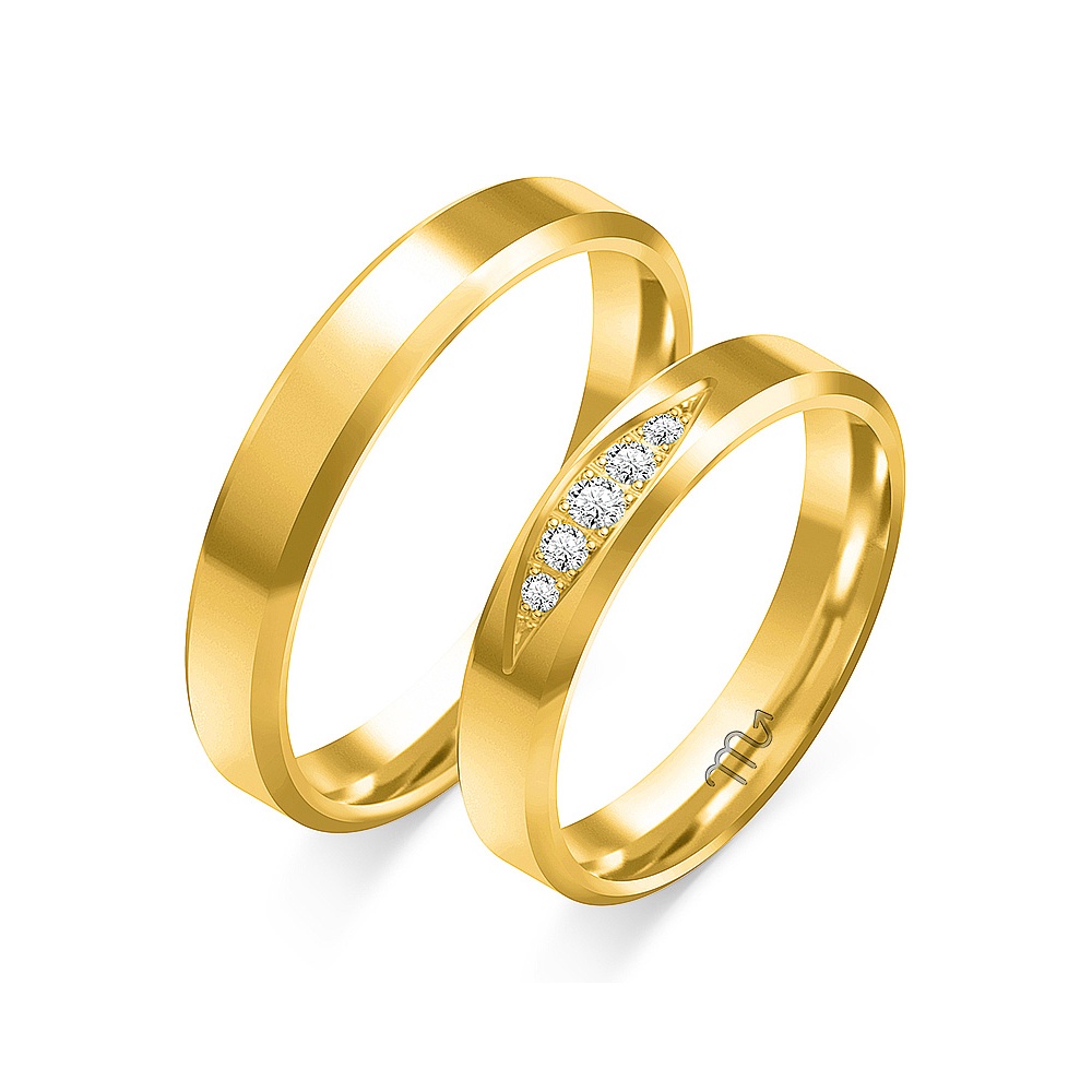 Złote Obrączki 4mm z Fazą i Brylantami pr.585