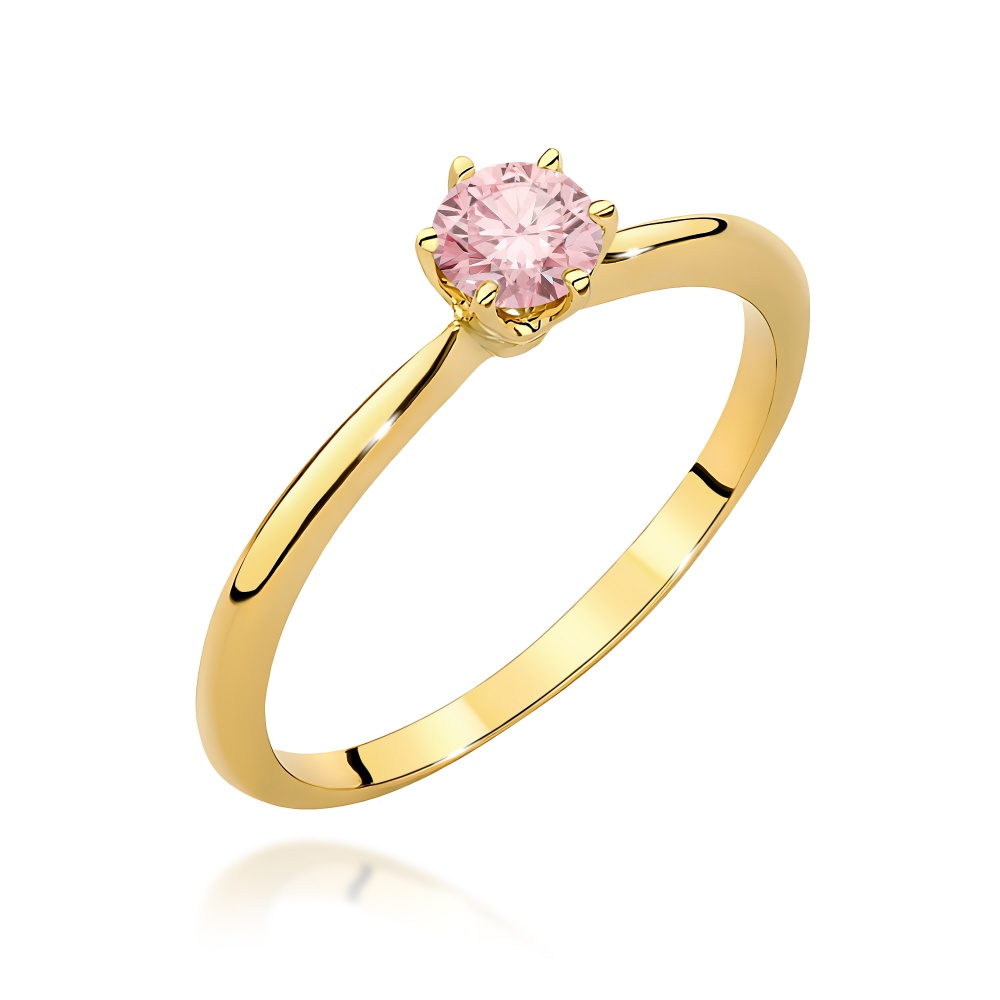 Pierścionek W0553 Diament Laboratoryjny różowy 0,50ct żółte złoto