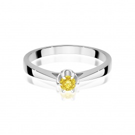 Pierścionek W0295 Diament Laboratoryjny żółty 0,15ct białe złoto