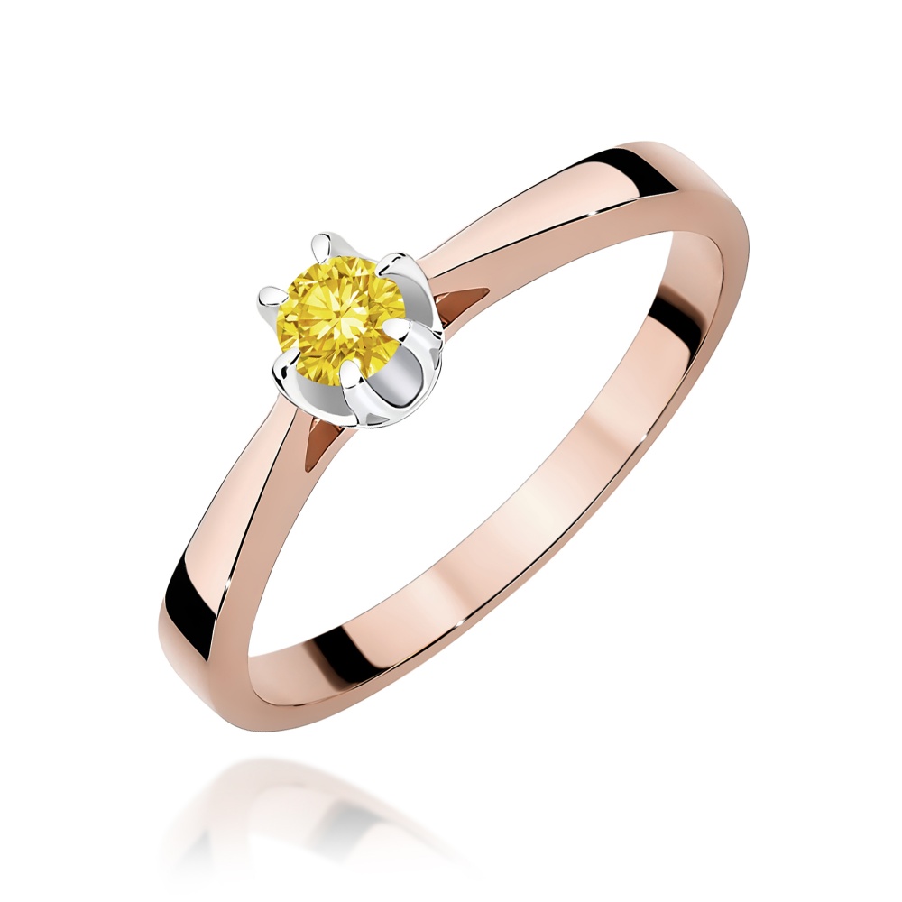 Pierścionek W0295 Diament Laboratoryjny żółty 0,15ct różowe złoto