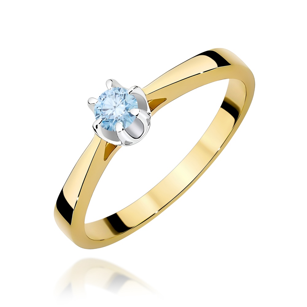 Pierścionek W0295 Diament Laboratoryjny niebieski 0,15ct żółte złoto
