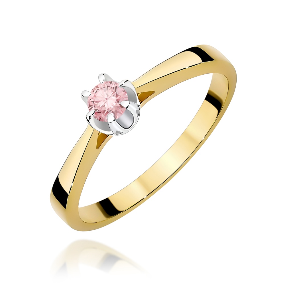Pierścionek W0295 Diament Laboratoryjny różowy 0,15ct żółte złoto