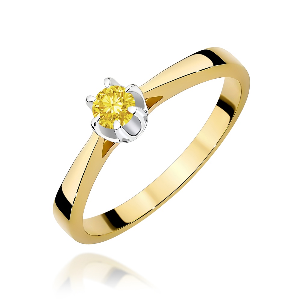Pierścionek W0295 Diament Laboratoryjny żółty 0,15ct żółte złoto