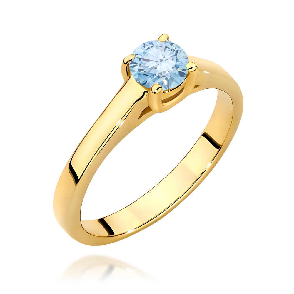 Pierścionek W0544 Diament Laboratoryjny niebieski 0,50ct żółte złoto