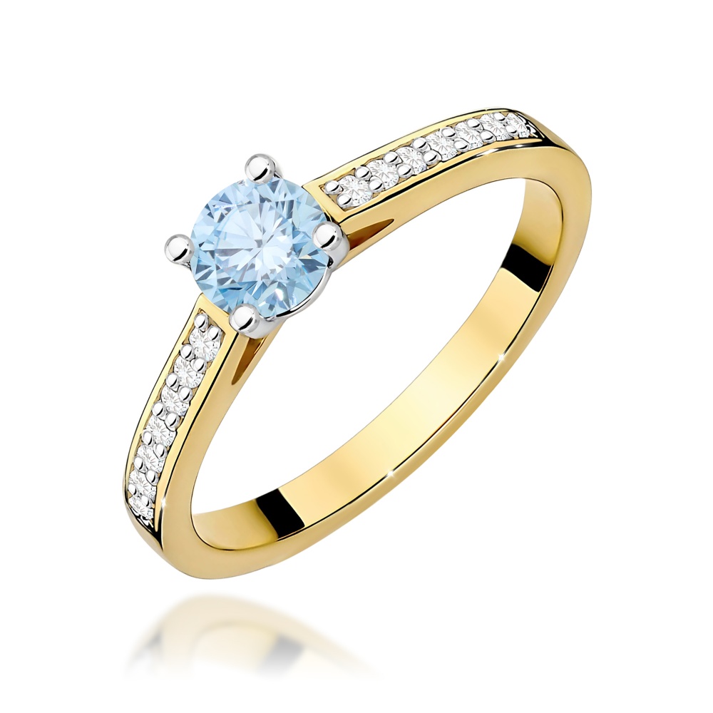 Pierścionek W0052 Diament Laboratoryjny niebieski 0,50ct żółte złoto
