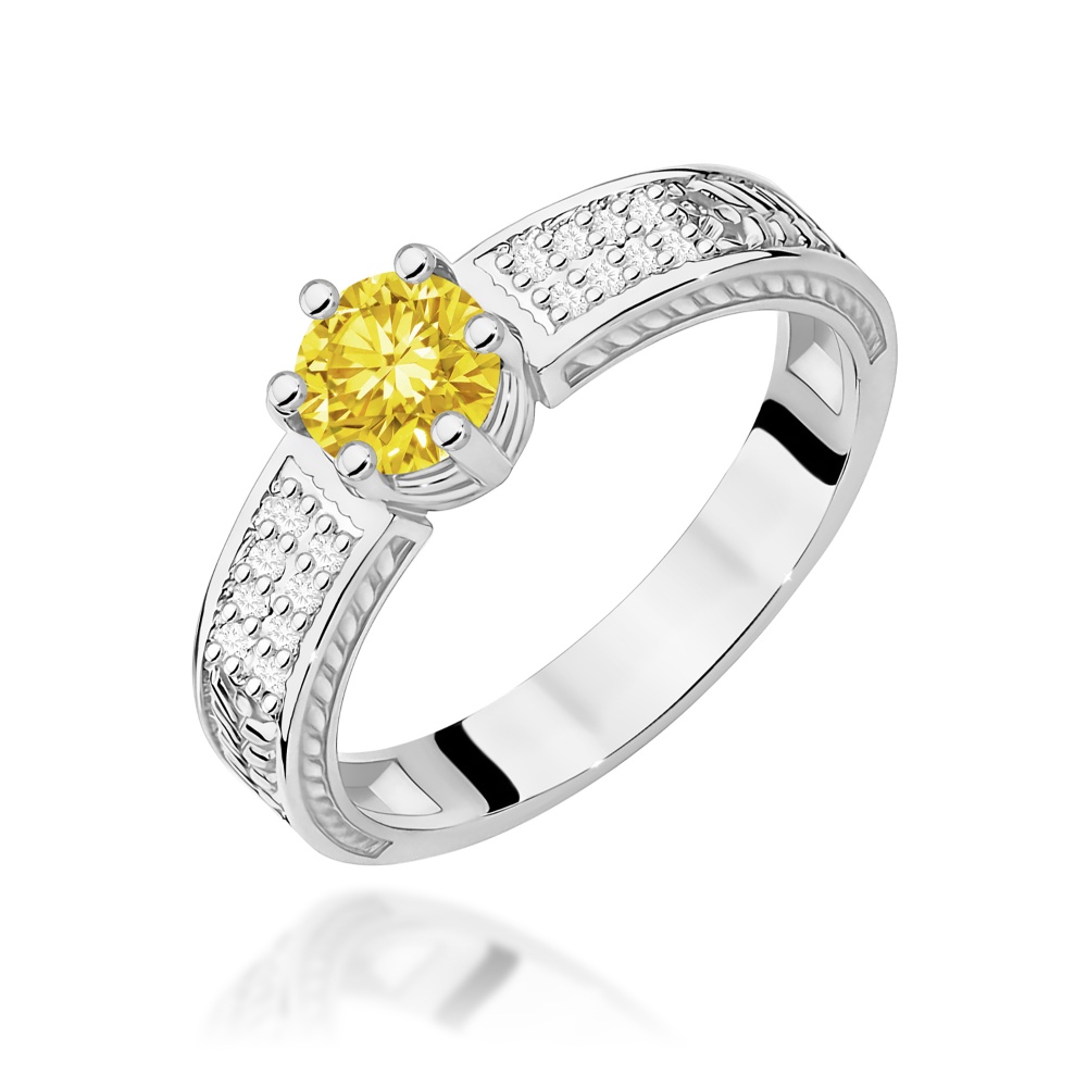 Pierścionek W0075 Diament Laboratoryjny żółty 0,50ct białe złoto