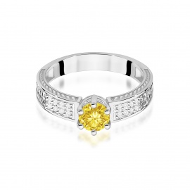 Pierścionek W0075 Diament Laboratoryjny żółty 0,50ct białe złoto