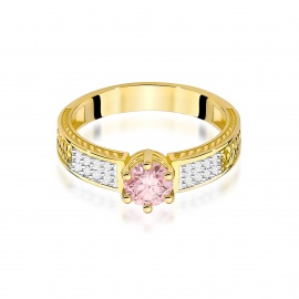 Pierścionek W0075 Diament Laboratoryjny różowy 0,50ct żółte złoto