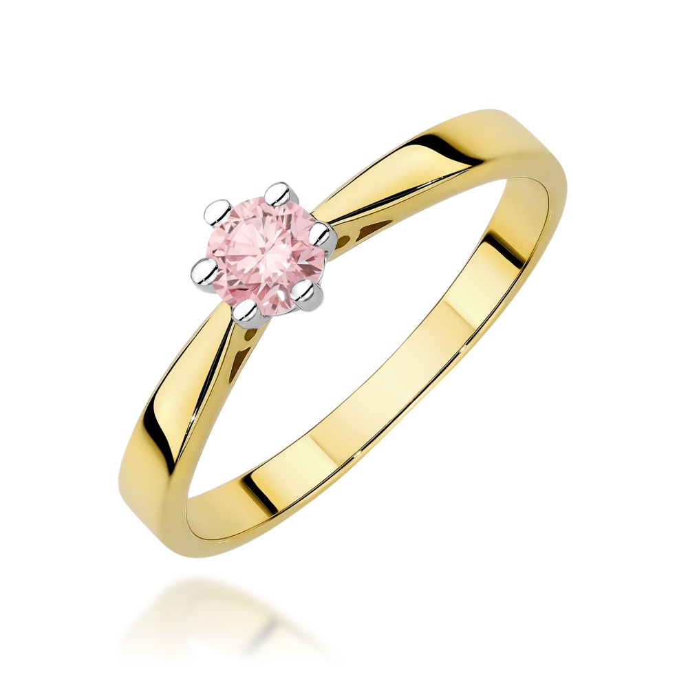Pierścionek W0229 Diament Laboratoryjny różowy 0.30ct żółte złoto