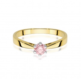 Pierścionek W0229 Diament Laboratoryjny różowy 0.30ct żółte złoto