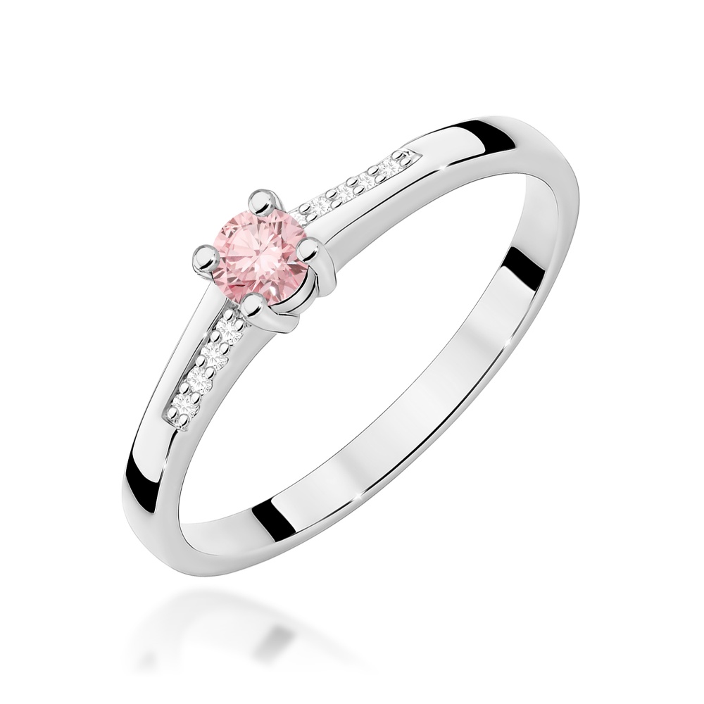 Pierścionek W0258 Diament Laboratoryjny różowy 0,15ct białe złoto