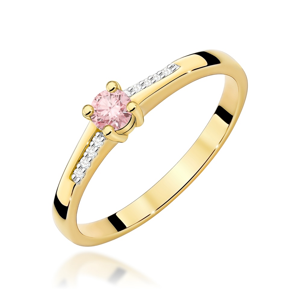 Pierścionek W0258 Diament Laboratoryjny różowy 0,15ct żółte złoto