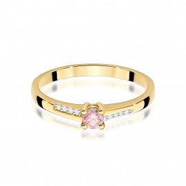 Pierścionek W0258 Diament Laboratoryjny różowy 0,15ct żółte złoto