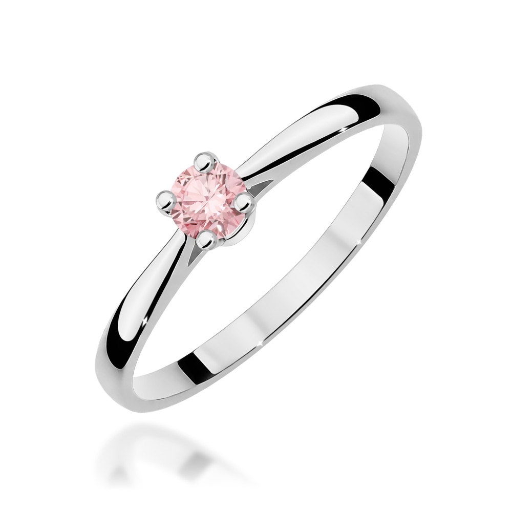 Pierścionek W0335 Diament Laboratoryjny różowy 0,15ct białe złoto