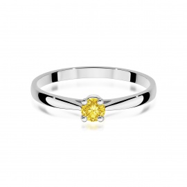 Pierścionek W0335 Diament Laboratoryjny żółty 0,15ct białe złoto