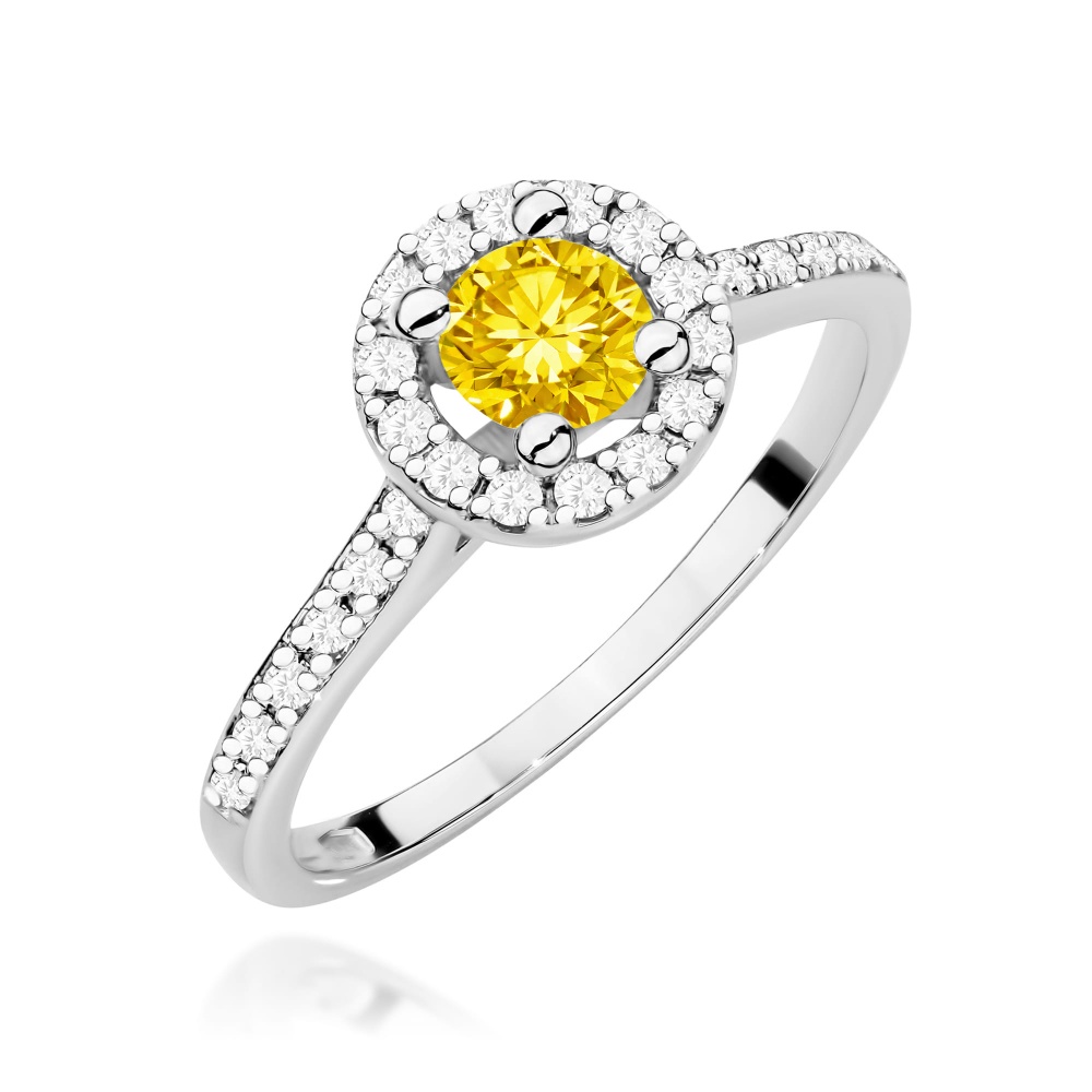 Pierścionek W0477 Diament Laboratoryjny żółty 0,50ct białe złoto