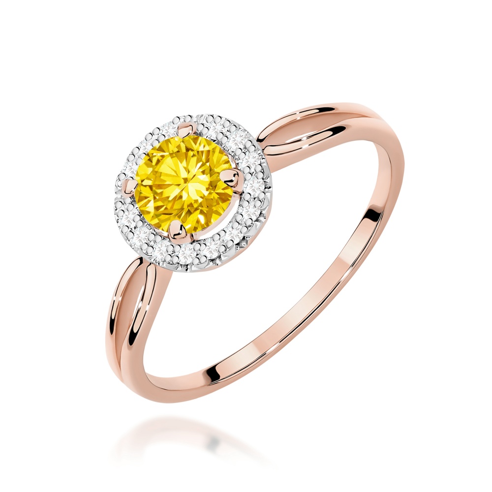 Pierścionek W0538 Diament Laboratoryjny żółty 0,50ct różowe złoto