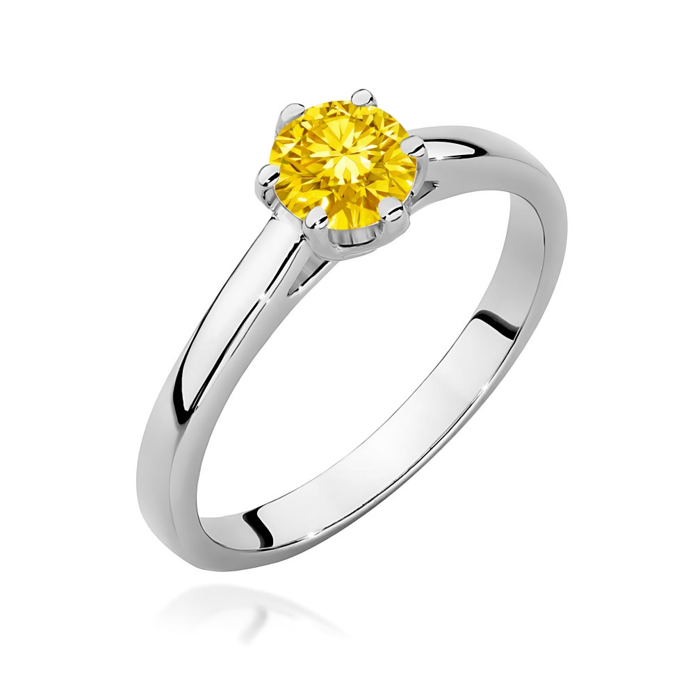 Pierścionek W0540 Diament Laboratoryjny żółty 0,50ct białe złoto