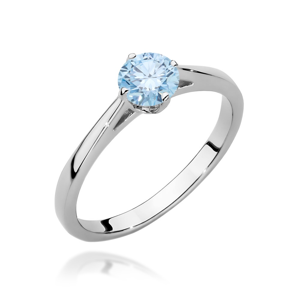 Pierścionek W0543 Diament Laboratoryjny niebieski 0,50ct białe złoto
