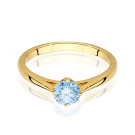 Pierścionek W0543 Diament Laboratoryjny niebieski 0,50ct żółte złoto