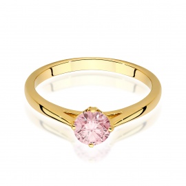Pierścionek W0543 Diament Laboratoryjny różowy 0,50ct żółte złoto