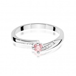 Pierścionek W0262 Diament Laboratoryjny różowy 0,15ct białe złoto