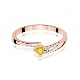 Pierścionek W0262 Diament Laboratoryjny żółty 0,15ct różowe złoto