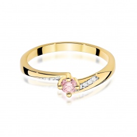 Pierścionek W0262 Diament Laboratoryjny różowy 0,15ct żółte złoto