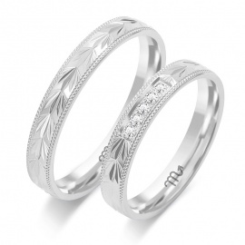 Złote Obrączki 4mm Zdobione z Diamentami pr.585