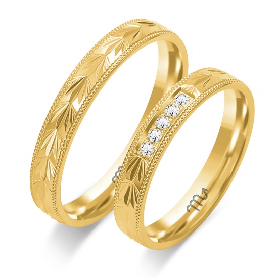 Złote Obrączki 4mm Zdobione z Diamentami pr.585