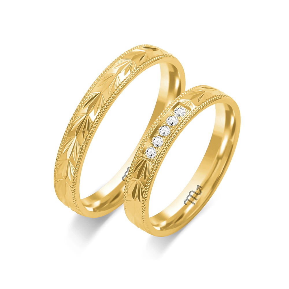 Złote Obrączki 4mm Zdobione z Diamentami pr.585