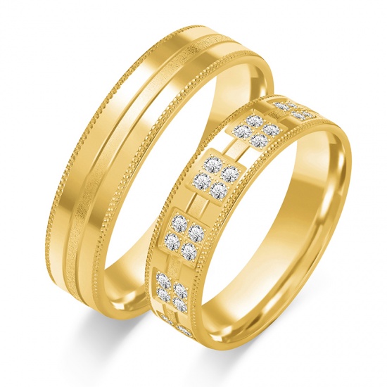 Złote Obrączki 5mm Płaskie z Diamentami pr.585
