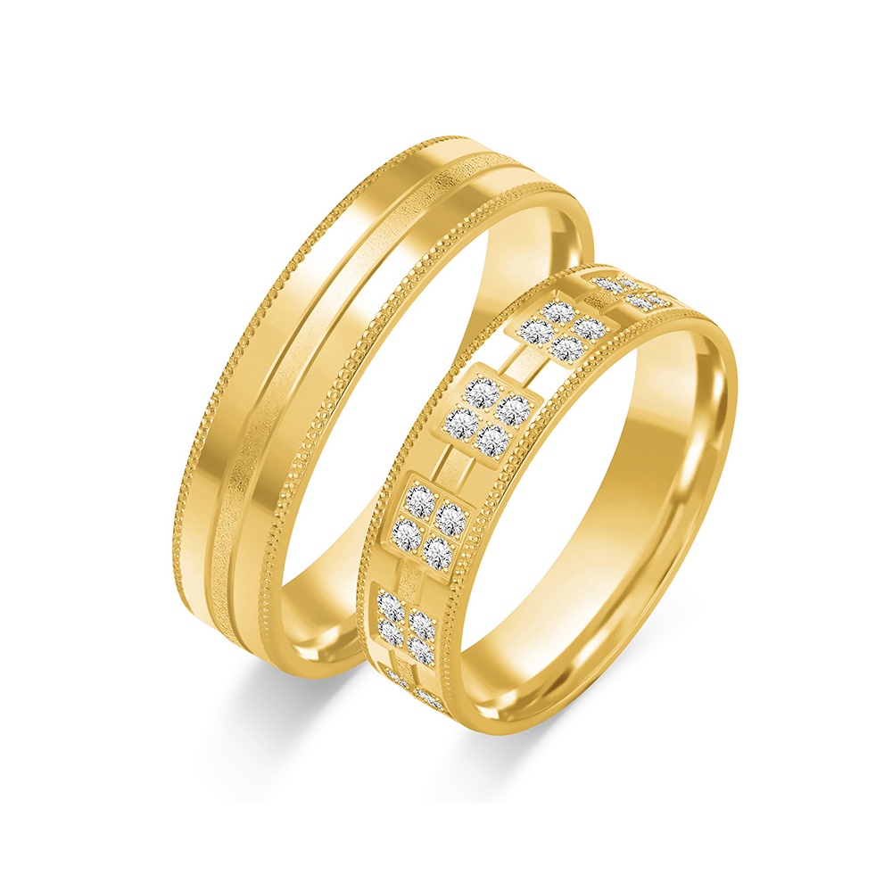 Złote Obrączki 5mm Płaskie z Diamentami pr.585