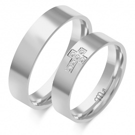 Złote Obrączki 5mm Krzyżyk z Diamentami pr.585